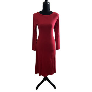 NWT Women's ModCloth Red Ribbed Long Sleeve Midi Dress Size S